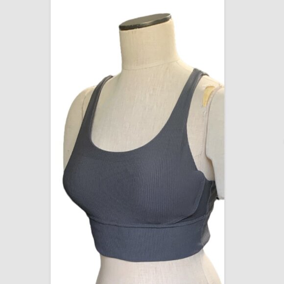 Ouber Padded Ribbed Sports Bra Criss-cross Back Strap XL Gray #56H - Picture 5 of 7